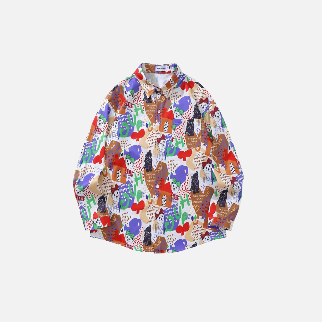 Colorful Cartoon Bear Graffiti Long Sleeve Shirt