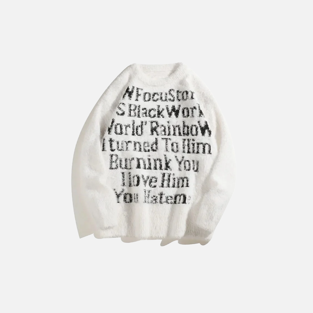 Pull douillet à col rond et imprimé lettres en maille