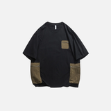Warmes Patchwork-Baumwoll-Hip-Hop-T-Shirt mit Tasche