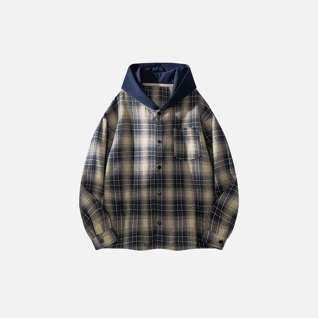 Streetwear Kariertes Kapuzenhemd mit langen Ärmeln