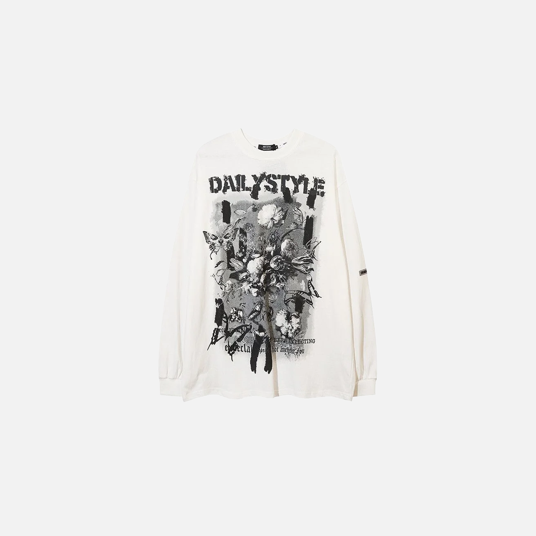 フローラルグラフィティプリント長袖Tシャツ