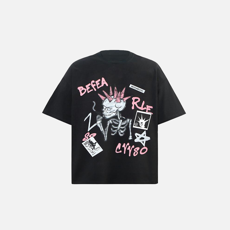 T-Shirt mit Raucher-Punk-Totenkopf-Grafik