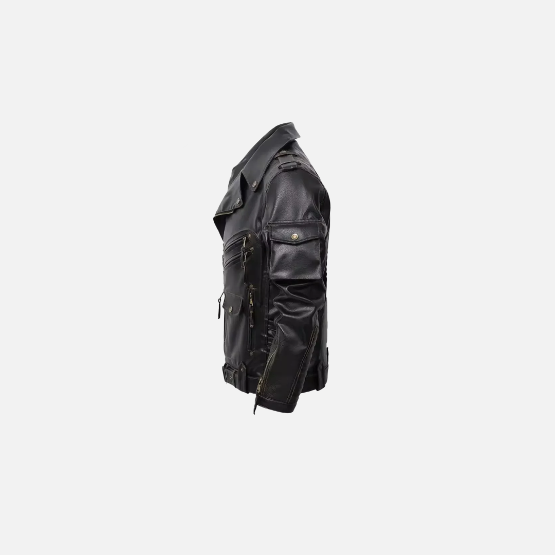 Modische, schmal geschnittene Lederjacke mit Reißverschluss