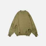 Loose Ripped Hole Solid Color Sweater