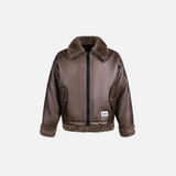 Retro High Street Sherpa Fur Collar Leather Jacket