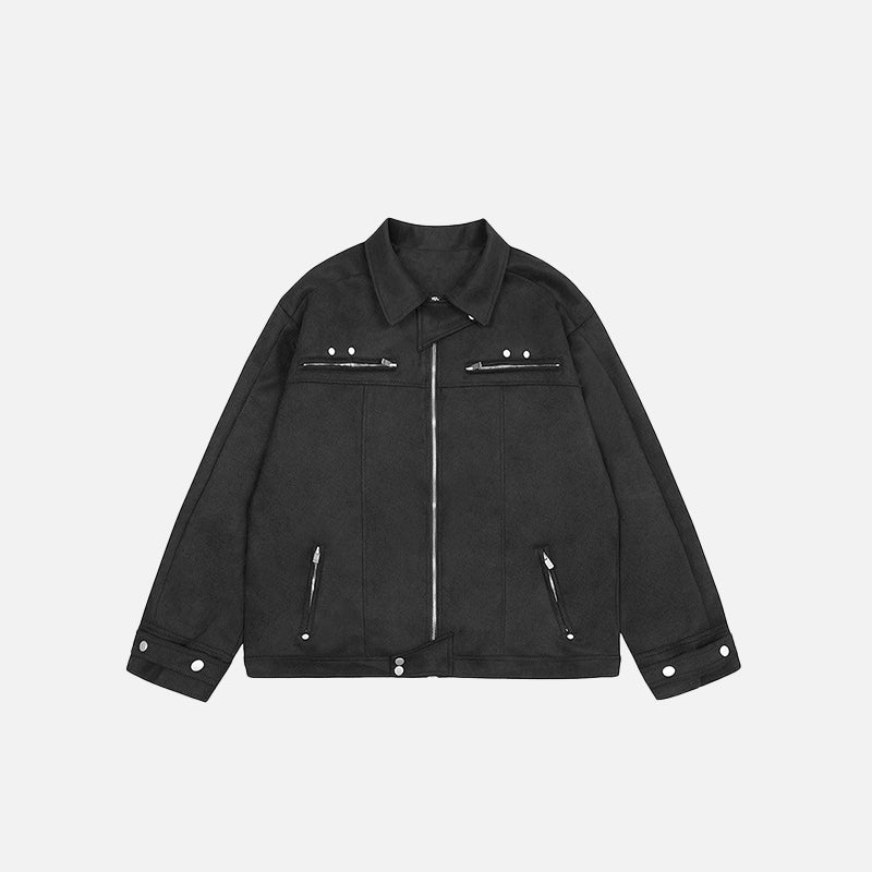 Oversized Solid Zip-up Denim Jacket