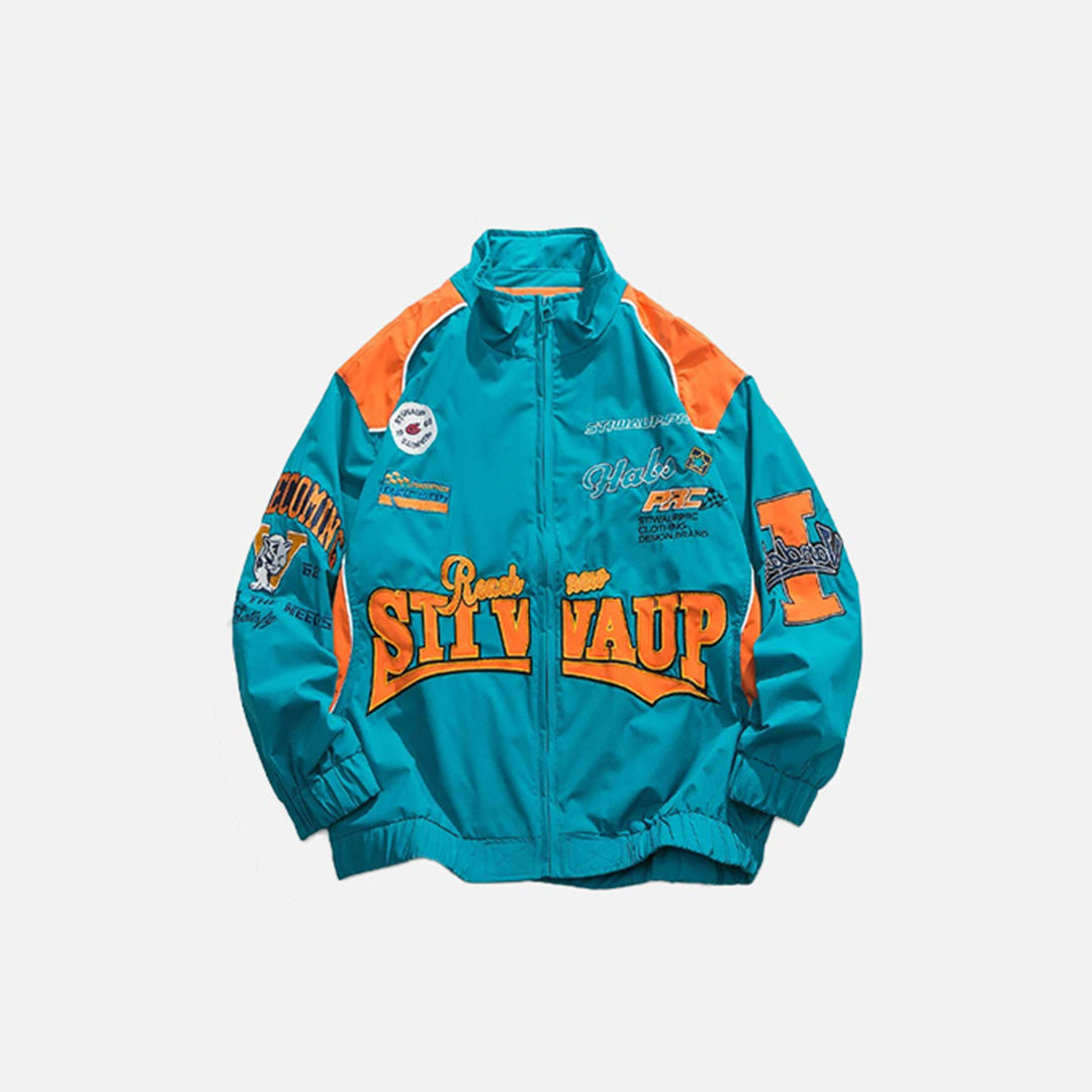Letter-Embroidered Racing Windbreaker Jacket