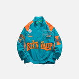 Letter-Embroidered Racing Windbreaker Jacket