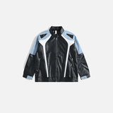 Veste en cuir patchwork vintage avec fermeture éclair