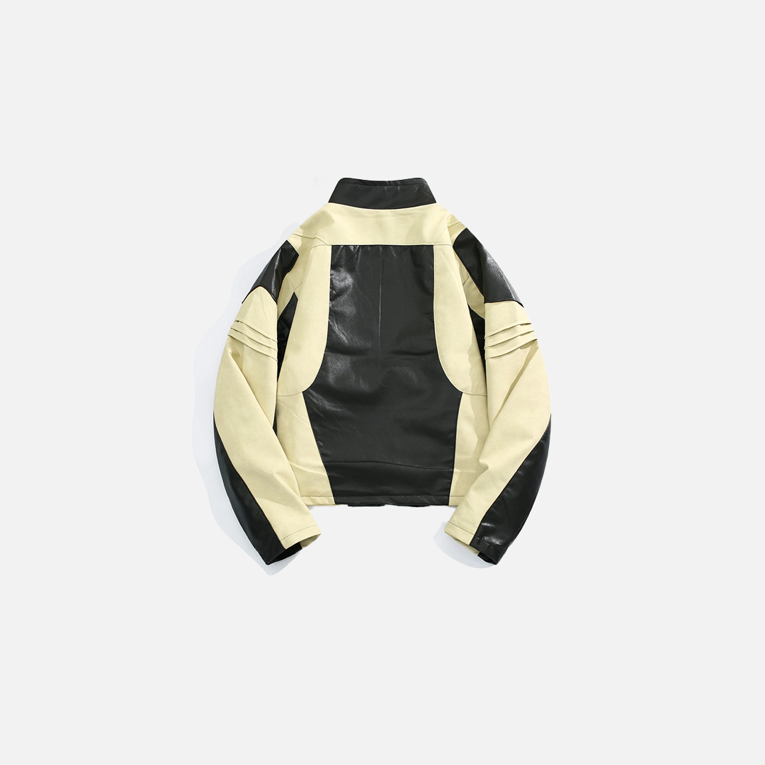 Biker-Lederjacke mit Falten und Kontrastdetails