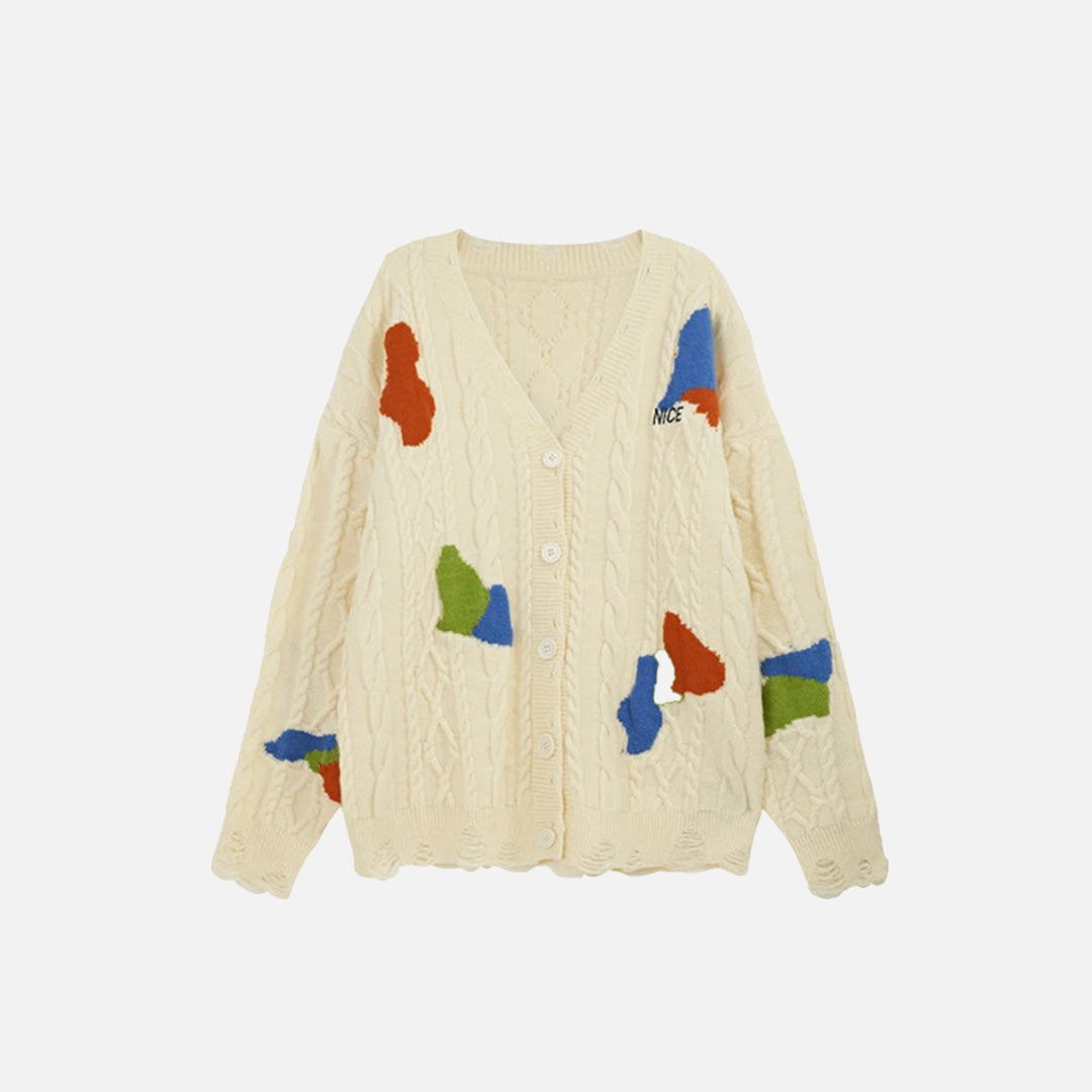 Abstract Patch Cable Knit Sweater