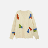Abstract Patch Cable Knit Sweater