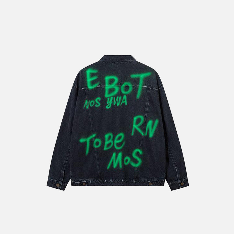 Vintage Green Letter Washed Denim Jacket