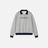 Y2K Loose Letter Embroidery Turn-Down Collar Sweatshirt