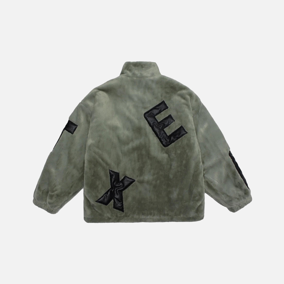 Cozy Letter Patch Fleece Jacket