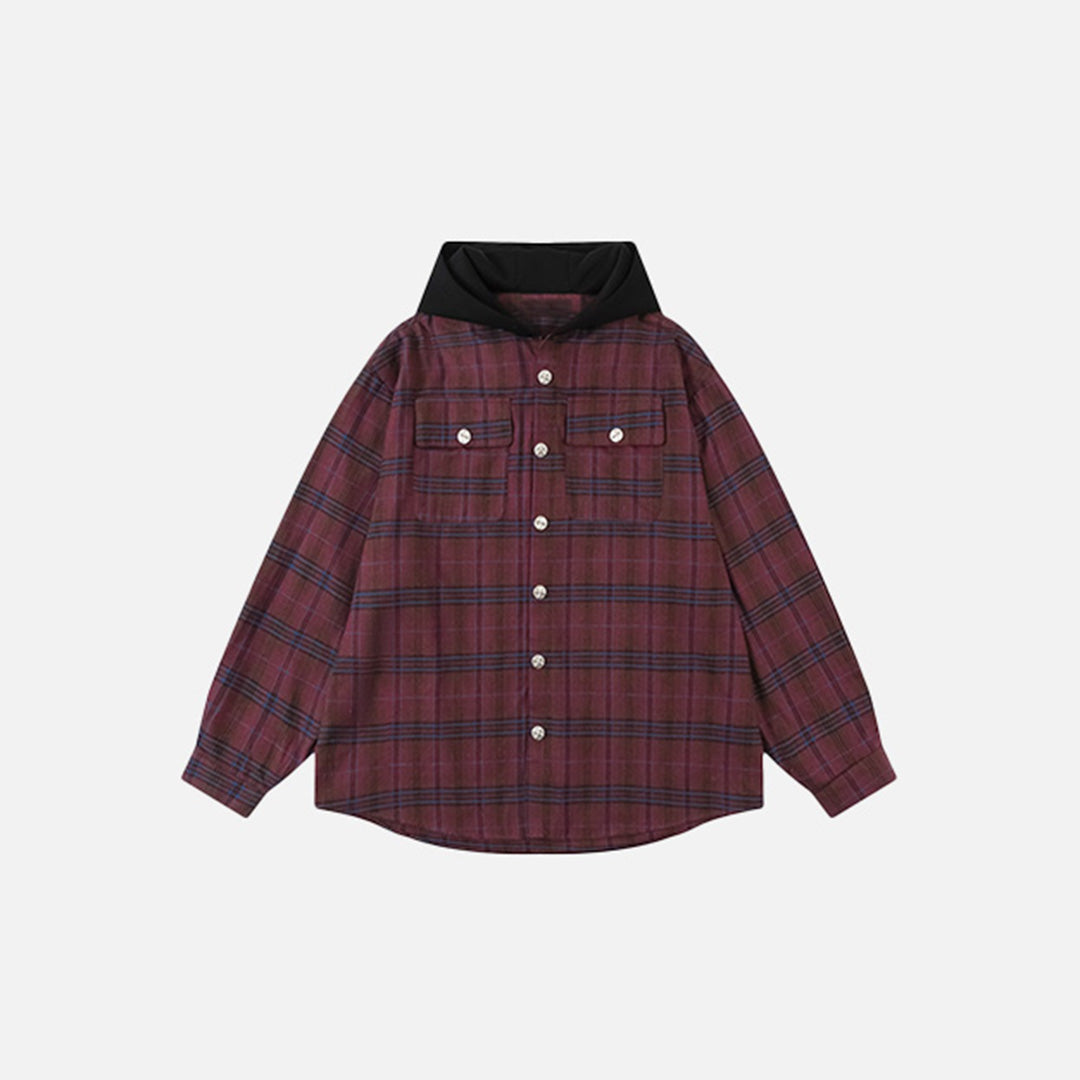 Plaid Front Pockets Hooded Jacket