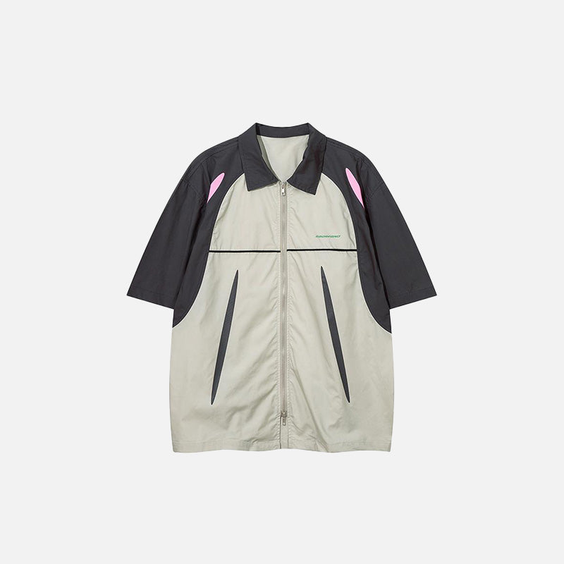 Splicing Color Zip-up Shirt