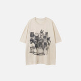 Lockeres T-Shirt mit Grafik von starrenden Katzen