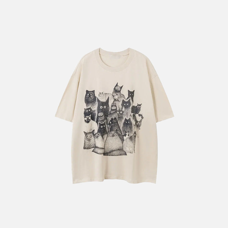 Staring Cats Graphic Loose T-shirt