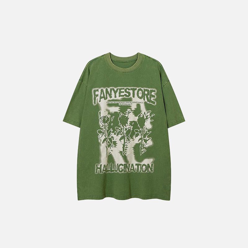 Locker gewaschenes T-Shirt mit Rosenmuster