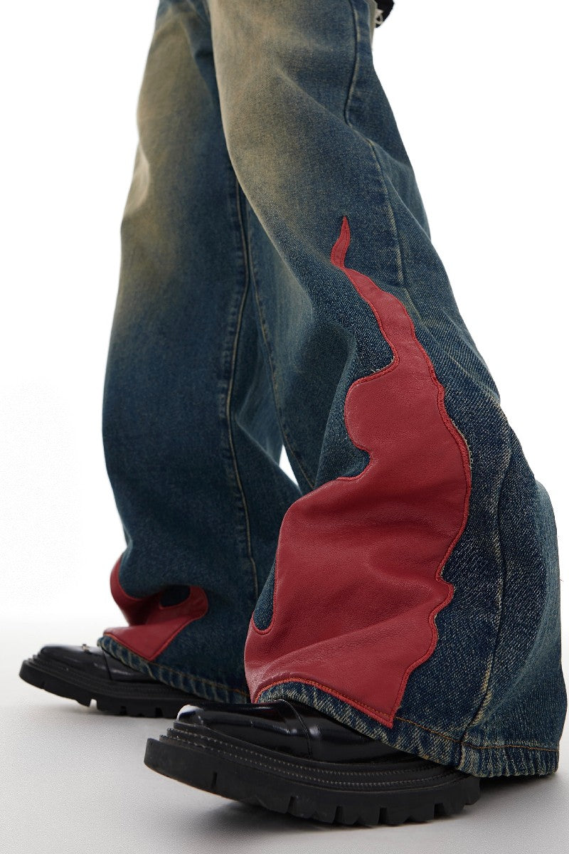 PU-Leder Flame Loose Denim 