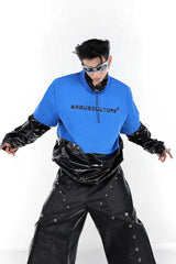 Langarmshirt mit doppelter Lage aus flüssigem Leder 