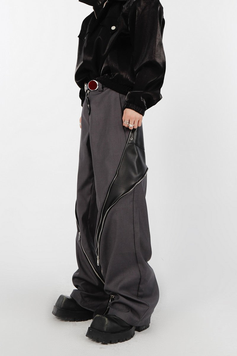 Pantalon en cuir cousu avec fermeture éclair 