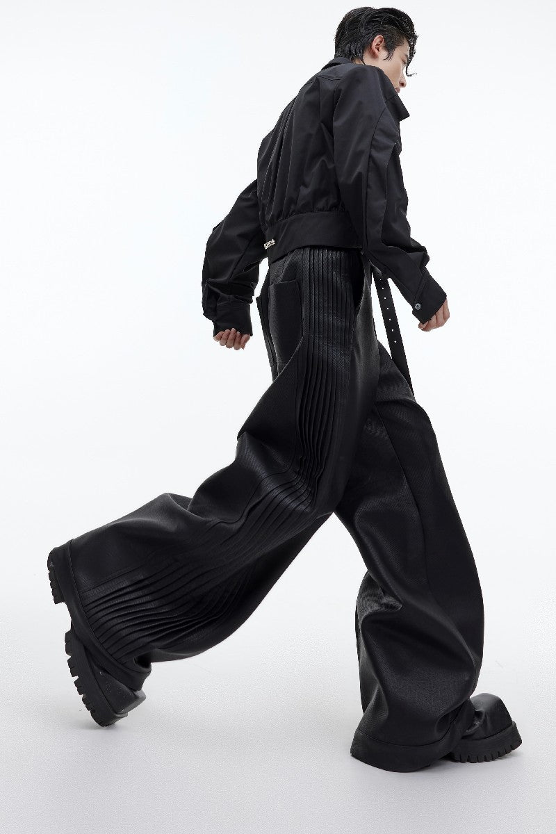 Plissierte PU-Lederhose 