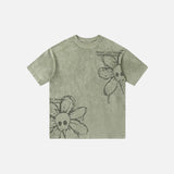 T-Shirt mit gewaschenem Blumen- und Totenkopfmotiv