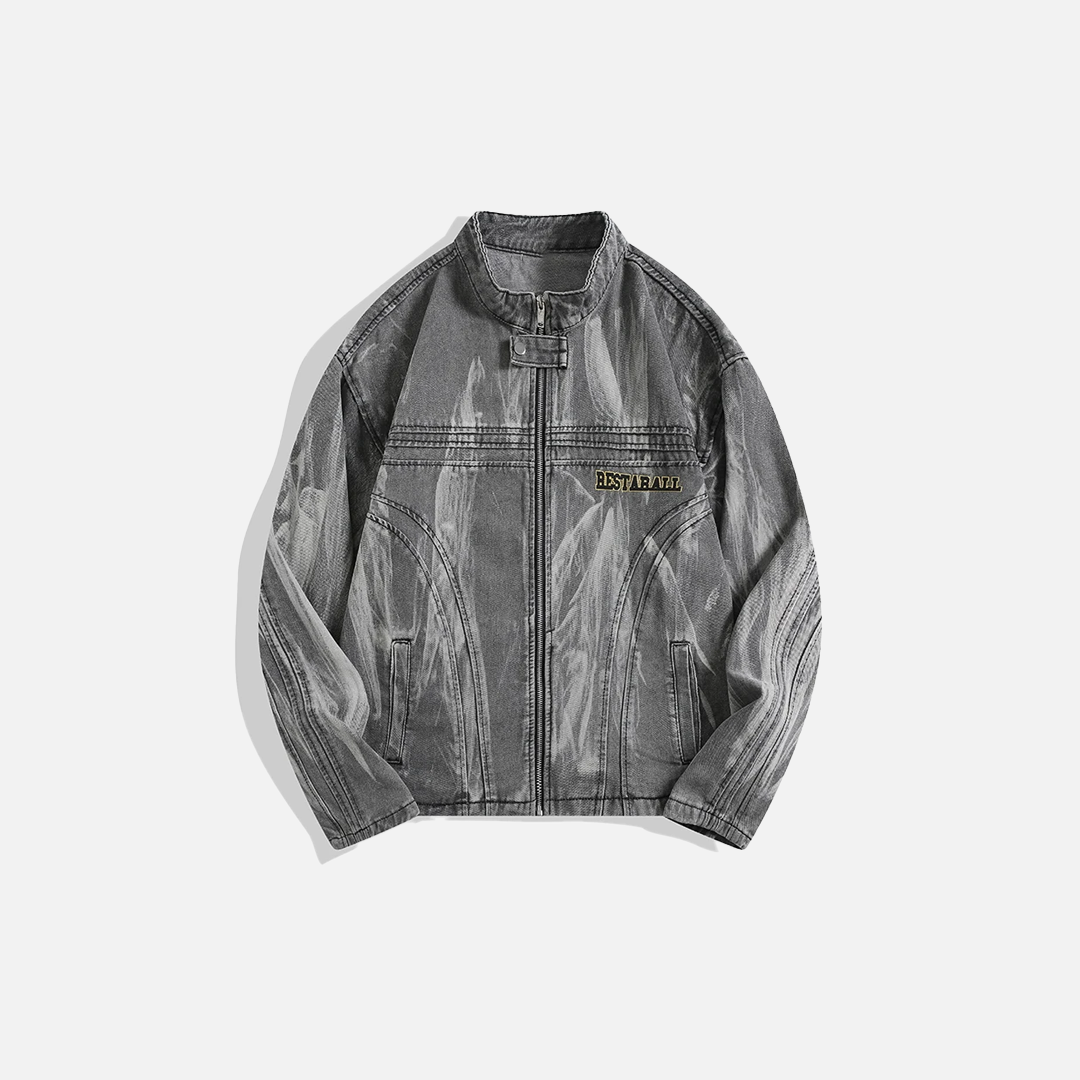 Versatile Streetwear Distressed Tie Dye Denim Jacket