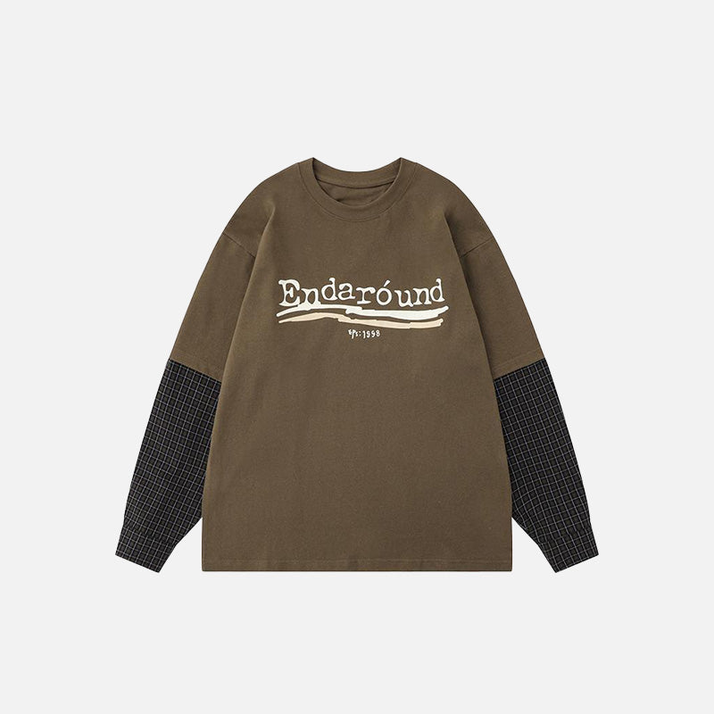 Oversized Plaid Patchwork Long Sleeve T-shirt