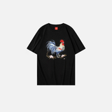 Embroidered Rooster Print Casual T-Shirt