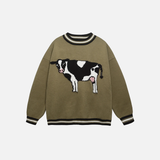 Pull-over à col rond en maille imprimée vache.