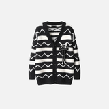 Women Retro V-Neck Collar Mohair Striped Cardigan