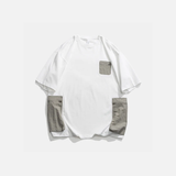 Warmes Patchwork-Baumwoll-Hip-Hop-T-Shirt mit Tasche