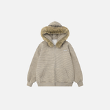 Vintage Striped Loose Fur Hooded Casual Sweatshirt