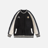 Women Cozy Patchwork Jersay Varsity Cardigan