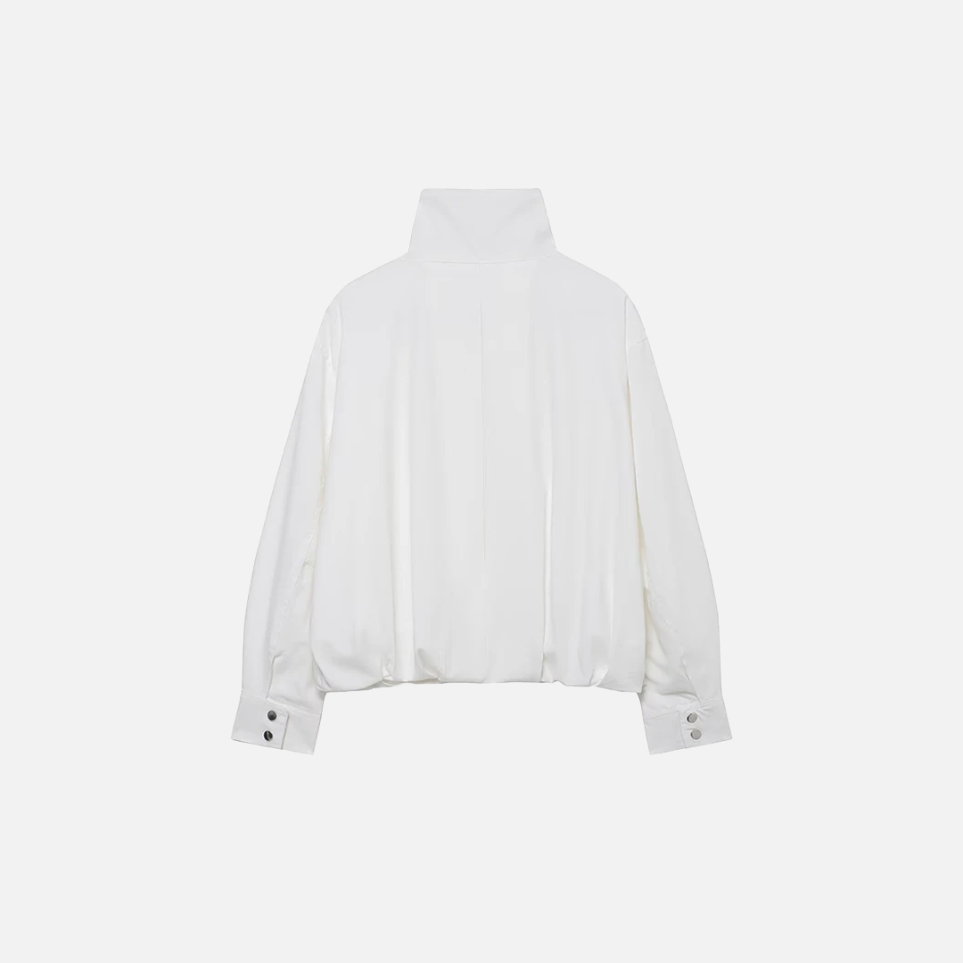 Cozy Soft White High Neck Bomber Jacket
