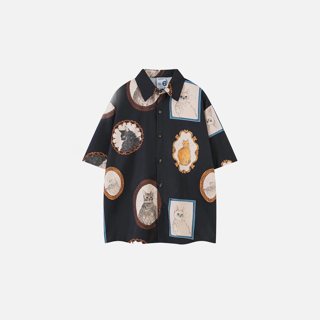 Chemise boutonnée oversize à motif chat en liberté