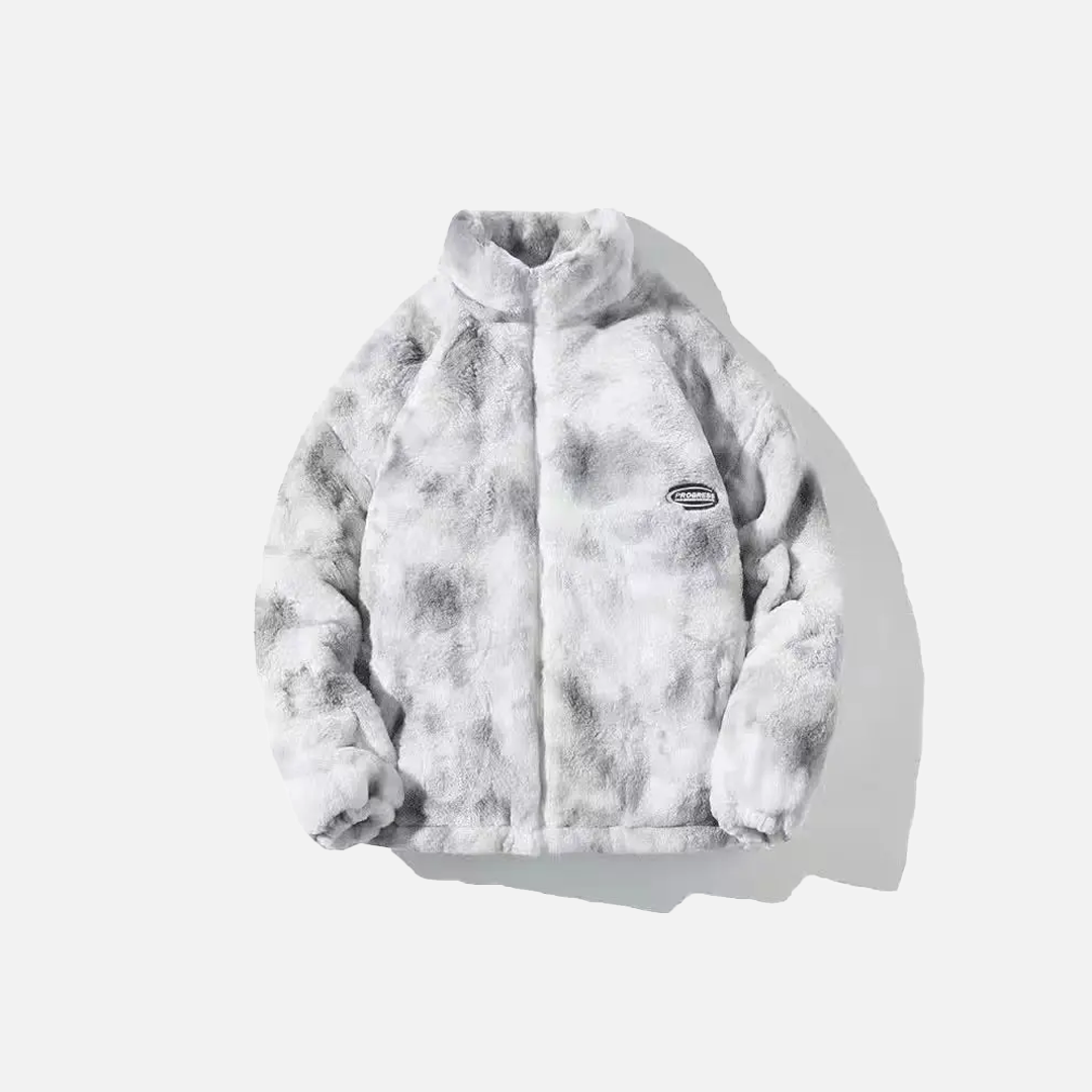 Parka d'hiver à imprimé tie-dye et fausse fourrure