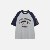 Strapazierfähiges Retro-Patchwork-Freizeit-T-Shirt aus Baumwolle