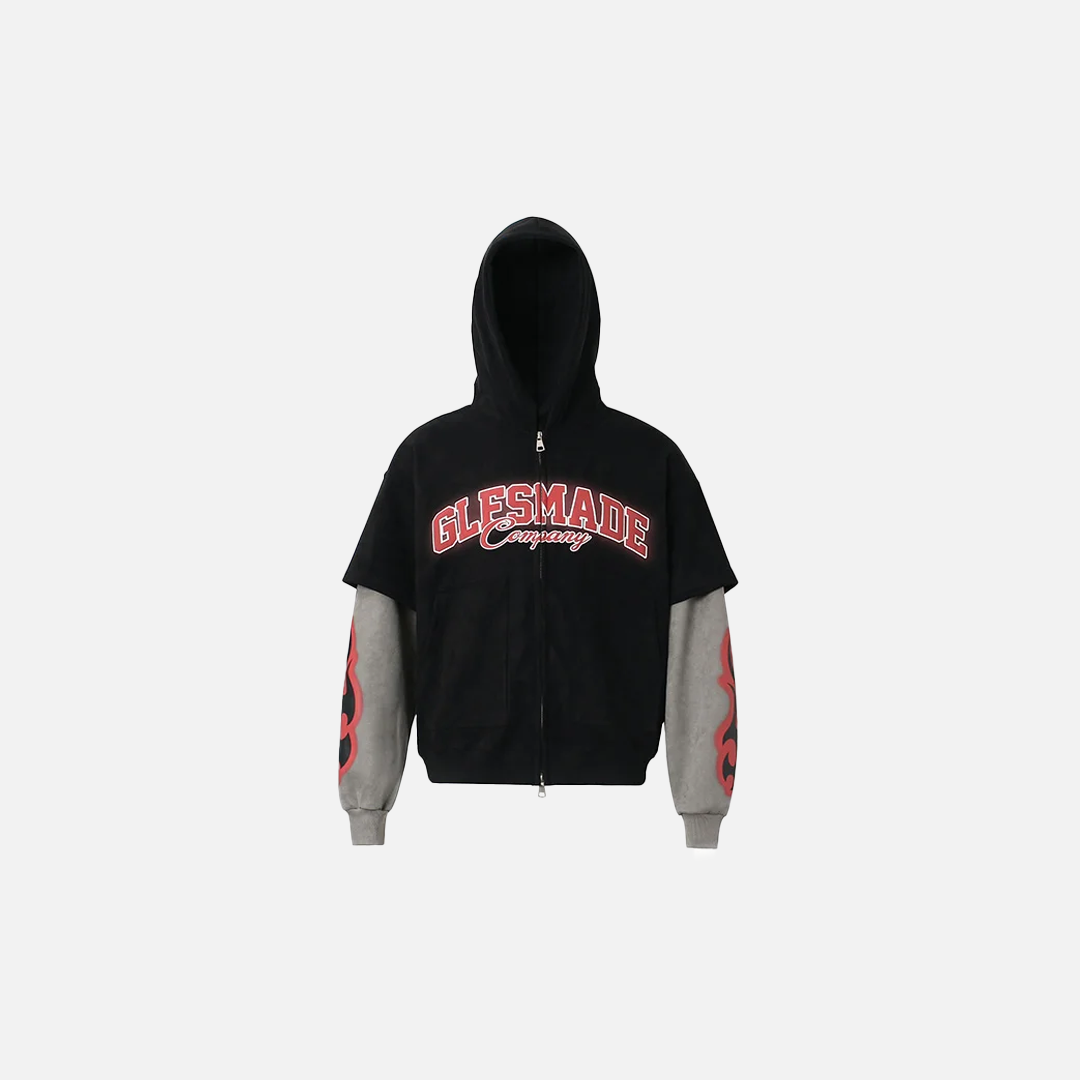 Y2K Fake Two Piece Flame Printed Hooded Sweatshirt