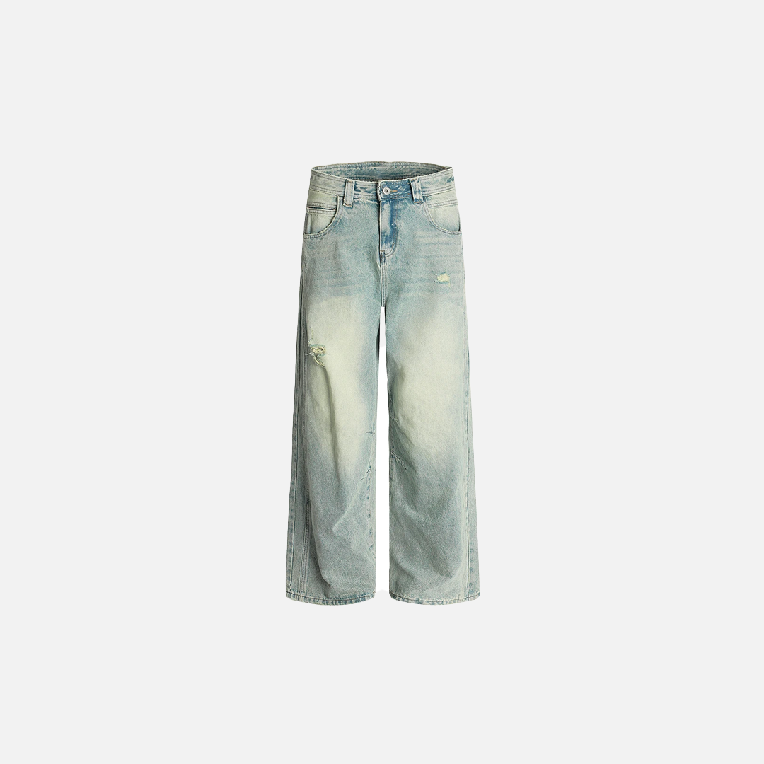 Atmungsaktive, zerrissene Jeans mit weitem Bein im Used-Look
