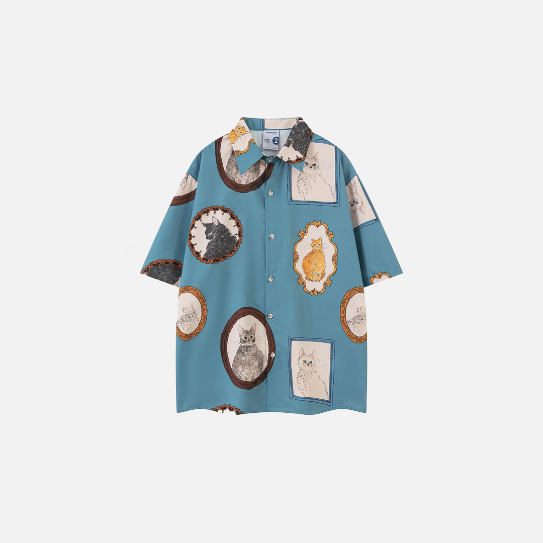 Chemise boutonnée oversize à motif chat en liberté