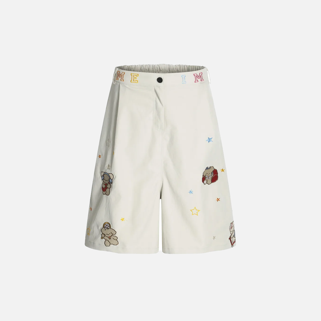 Lässige Shorts mit elastischem Bund und Cartoon-Stickerei.