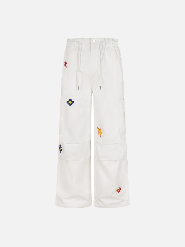 Stylish European Star Embroidered Wide Leg Pants