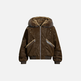 Fashionable Spliced Fur Hooded PU Leather Jacket