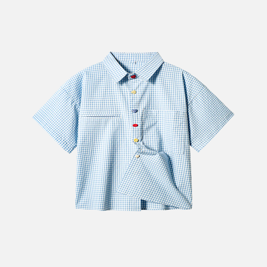 Chemise d'été à manches courtes et revers à carreaux de qualité supérieure