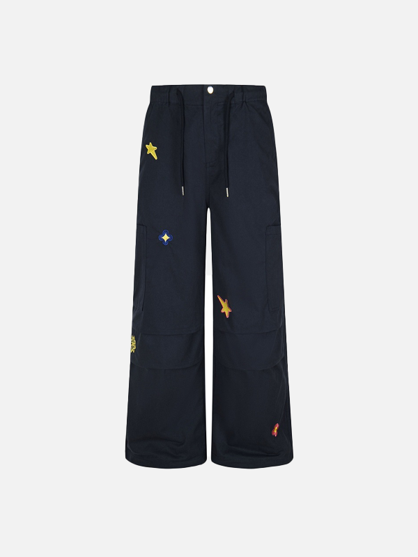 Stylish European Star Embroidered Wide Leg Pants