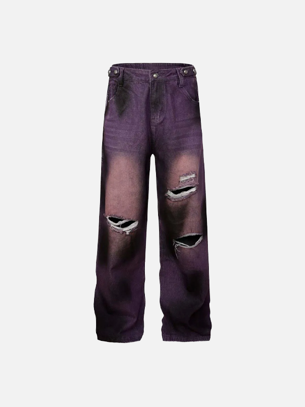 Vintage Streetwear Distressed Tie Dye Denim Jeans